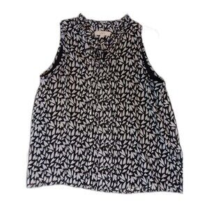 LOFT Heart Pintucked Ruffle Tie Neck Shell, Size Large